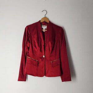 Cache Blazer Red luxury Satin Zipper Pockets Sleeves Jacket women's top  2  XS